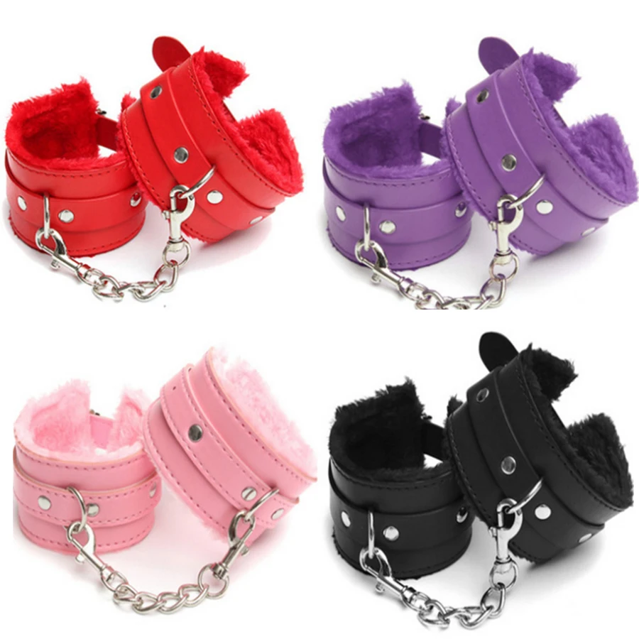 Сексуальные кожаные секс игрушки SM плюшевые наручники для взрослых и пар