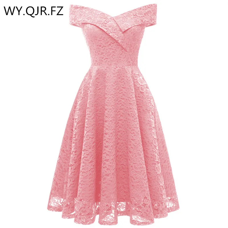 Pink CD1610# розовое короткое Кружевное платье подружки невесты с вырезом лодочкой, свадебное платье, платье для выпускного вечера,, одежда для невесты на свадьбу, одежда из Китая - Цвет: Pink