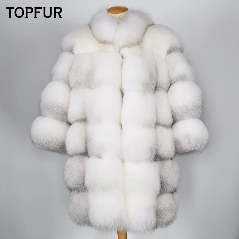 TOPFUR/Модное Стильное женское пальто из натурального меха зимнее плотное лисьего с