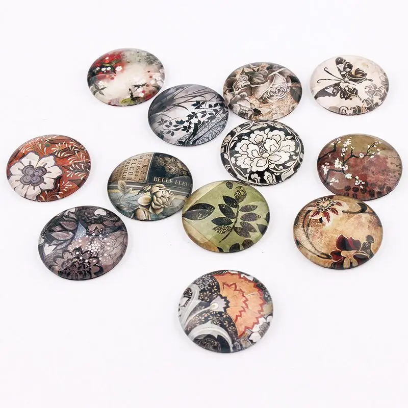 

12/16/18/20/25mm Mix Color Mulity Style Round Glass Cabochon Jewelry Finding Cameo Pendant Settings 20pcs/lot