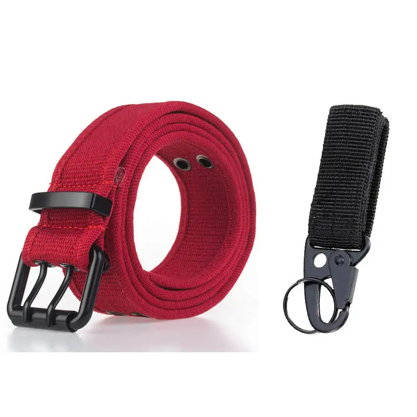 Red Belt Match 10 цветов армейский пояс боевой пояс черный для джинсов эластичный нейлоновый тактический ремень с металлической пряжкой брезентовые ремни брендовый мужской ремень подарок - Цвет: Red Belt Match