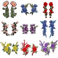 2pcsset embroidered sew on applique patchesred purple flower neckline collar patches scrapbooking