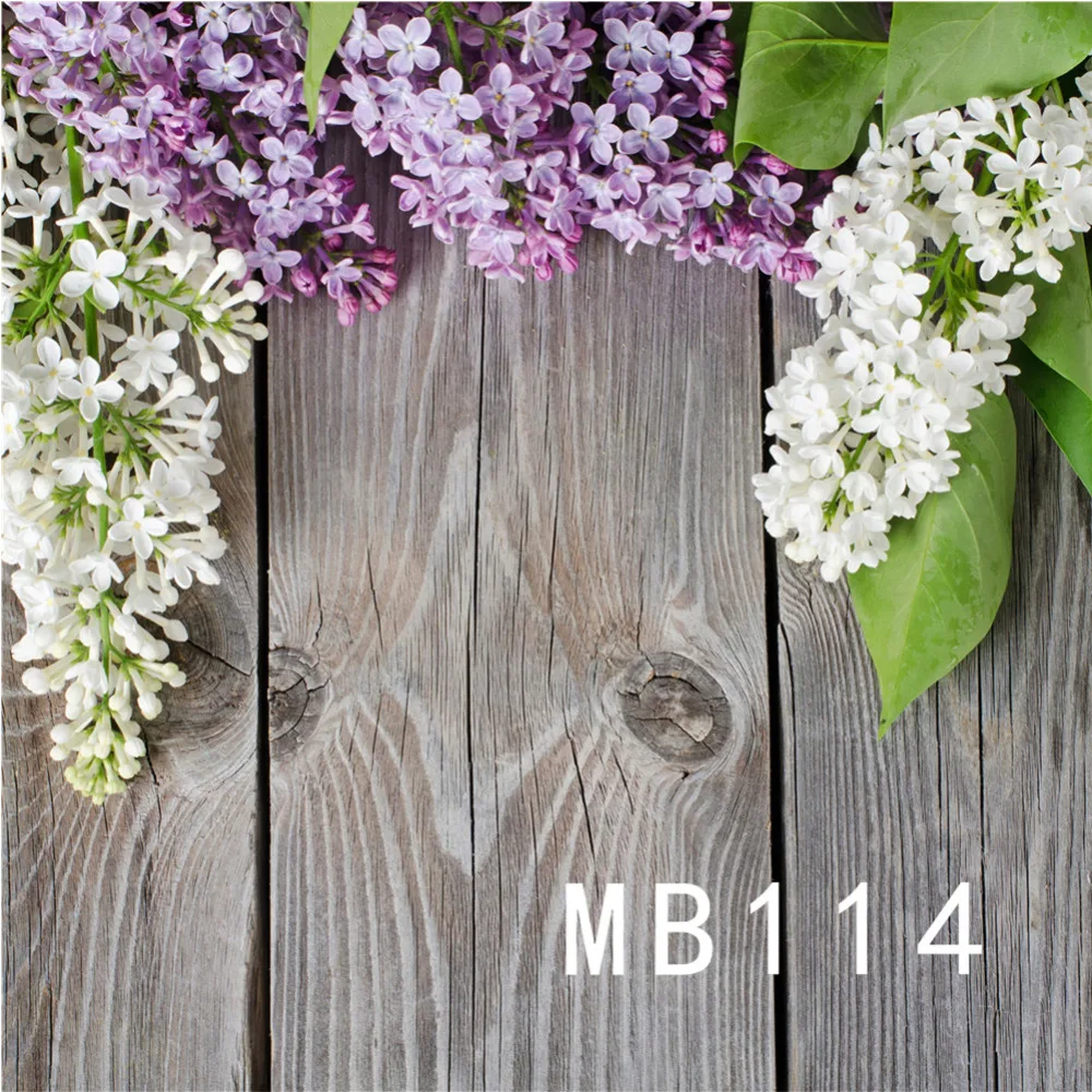 LB Polyester &amp Vinyl Floral Photography Photo Background Studio Backdrop Children Purple And White Lilac Wooden Board Newborn |