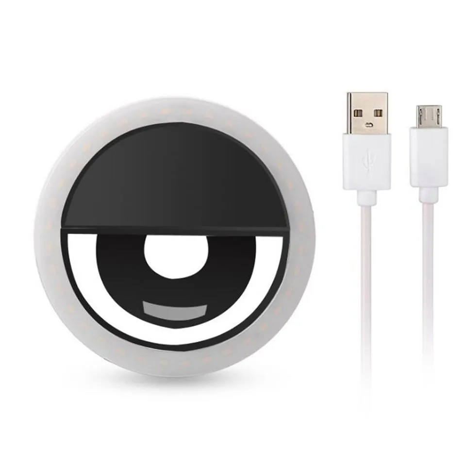 Черный USB зарядка селфи портативная вспышка Led камера телефон фотография светильник ing кольцо светильник для улучшения фотографии для iPhone смартфон - Цвет: Черный
