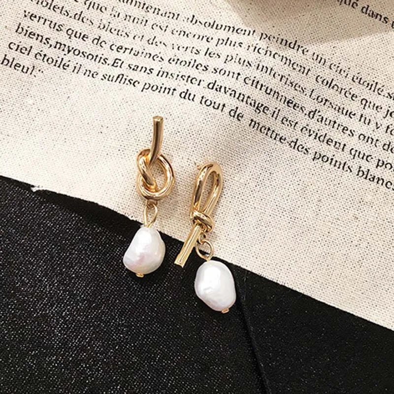 Серьги с узлом ассиметричные женские серьги жемчугом простой темперамент Корея