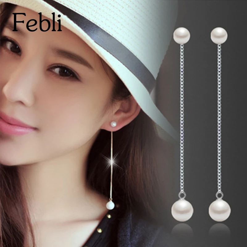 Febli Simple Tassel Earrings Gold Color Simulated Pearl Charm Long Drop And Elegant | Украшения и аксессуары