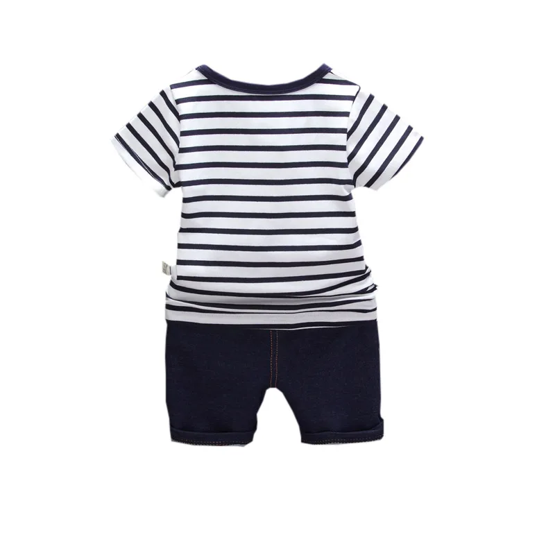Summer Baby Boy Girls Adorable Cartoon Striped T-shirts Sets Short Sleeve Tops Blouse Shorts Casual Twins Cute Outfits Clothes | Детская