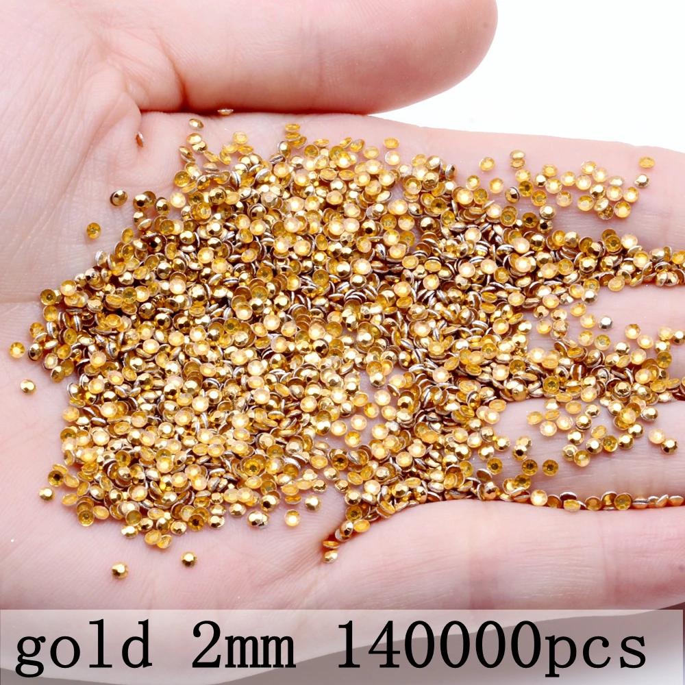 gold 2mm 140000pcs Большая сумка Золотой/медный/серебряный круглый плоский дизайн ногтей украшения гвоздей Шпильки наклейки сплав Маникюр Инструменты для стиля - Цвет: gold 2mm 140000pcs