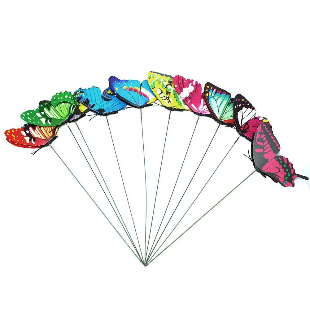 

10Pcs Colorful Butterfly On Sticks Garden Vase Lawn Craft Art Decoration #BW