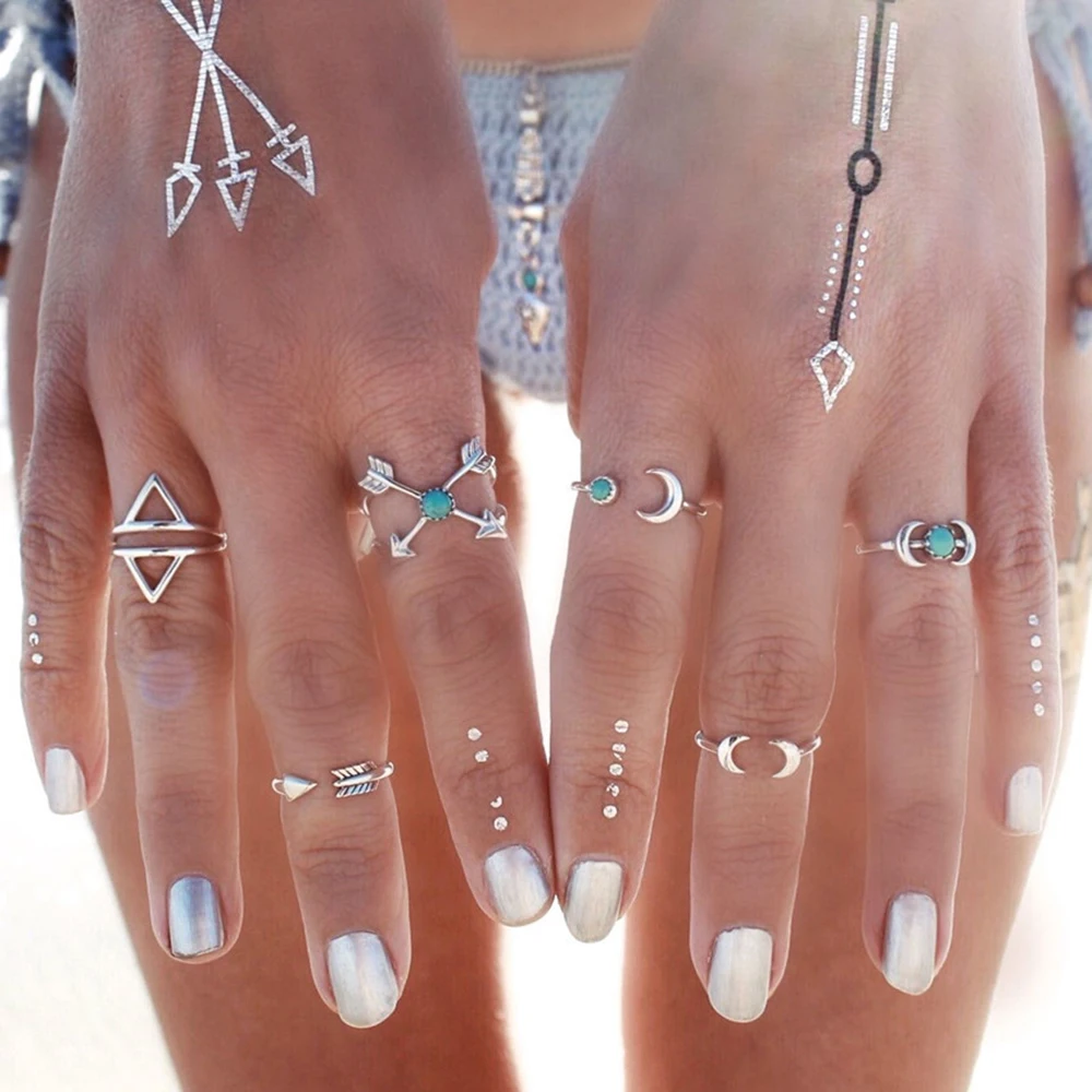 6 шт. старинные пляж стимпанк луна стрелка кольцо комплект Anillos старинное серебро