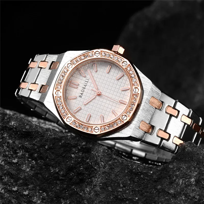 

New Design BAOSAILI Octagon Shape Face Interval Silver Gold Women Luxury Watches Ladies Analog Quartz Clock Relogio Feminino