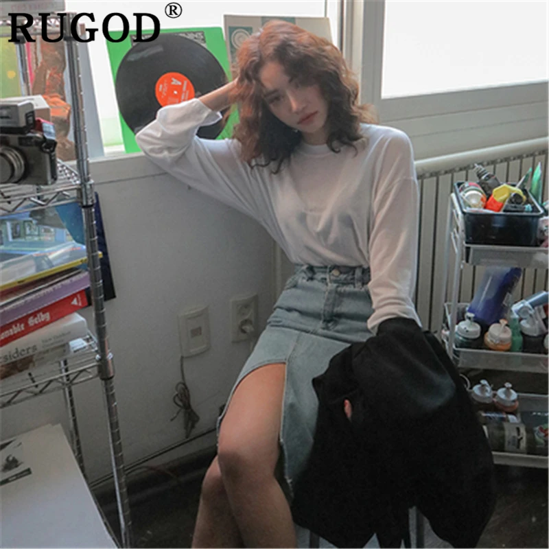 Женская джинсовая юбка RUGOD Асимметричная Повседневная Джинсовая Юбка До Колена