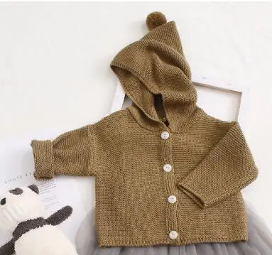 light green Г. Детский свитер; кардиган для мальчиков; Осенняя трикотажная куртка и пальто с капюшоном и искусственным воротником для мальчиков и девочек; свитер для маленьких девочек; пуловер - Цвет: light green