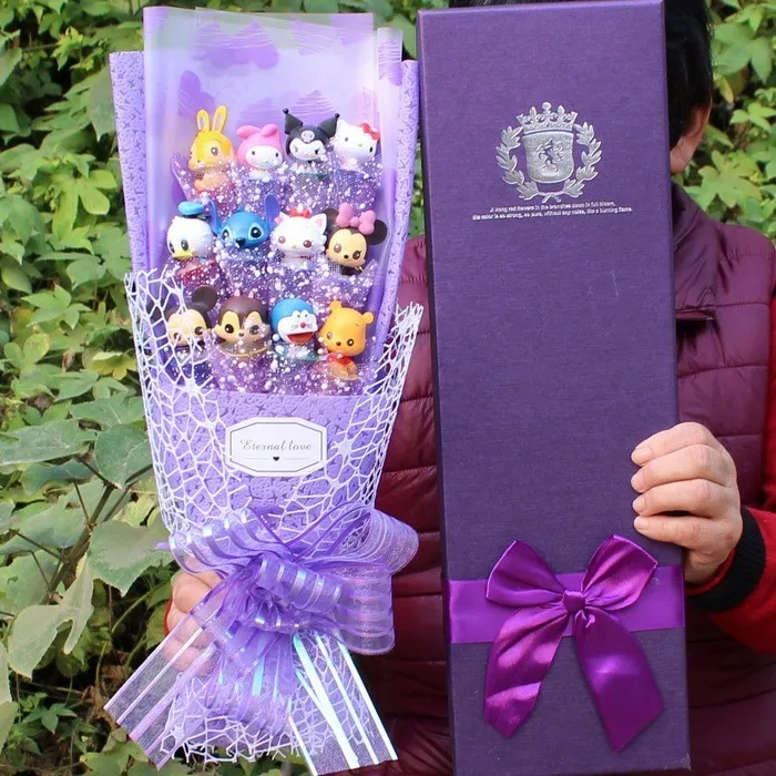 Kawaii Doraemon Sakura Momoko Crayon Shin-chan Lilo Stitch фигурки куклы мультфильм букет свадебный подарок на день рождения без коробки