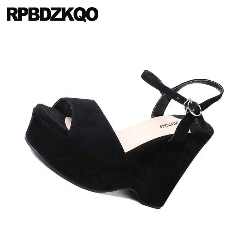 черный женщины на платформе замша роскошь Slingback высокий каблук дамы сандалии с