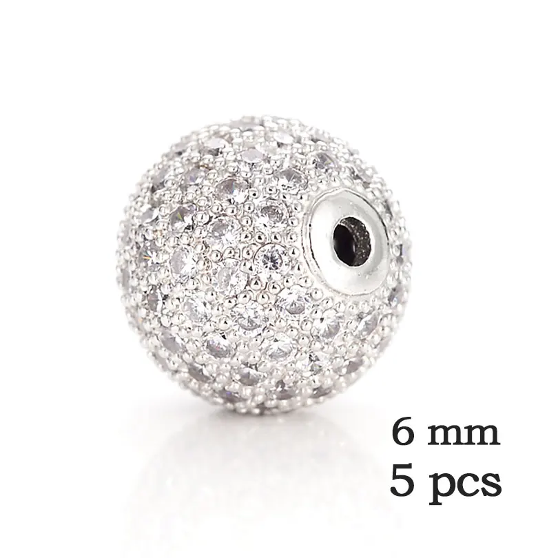 Silver-White-6mm Neovivi, 5 шт./партия, медная Корона, бусины, Череп, леопард, распорка для шлема, CZ, микро проложенный кубический цирконий, разъем для изготовления ювелирных изделий - Цвет: Silver-White-6mm