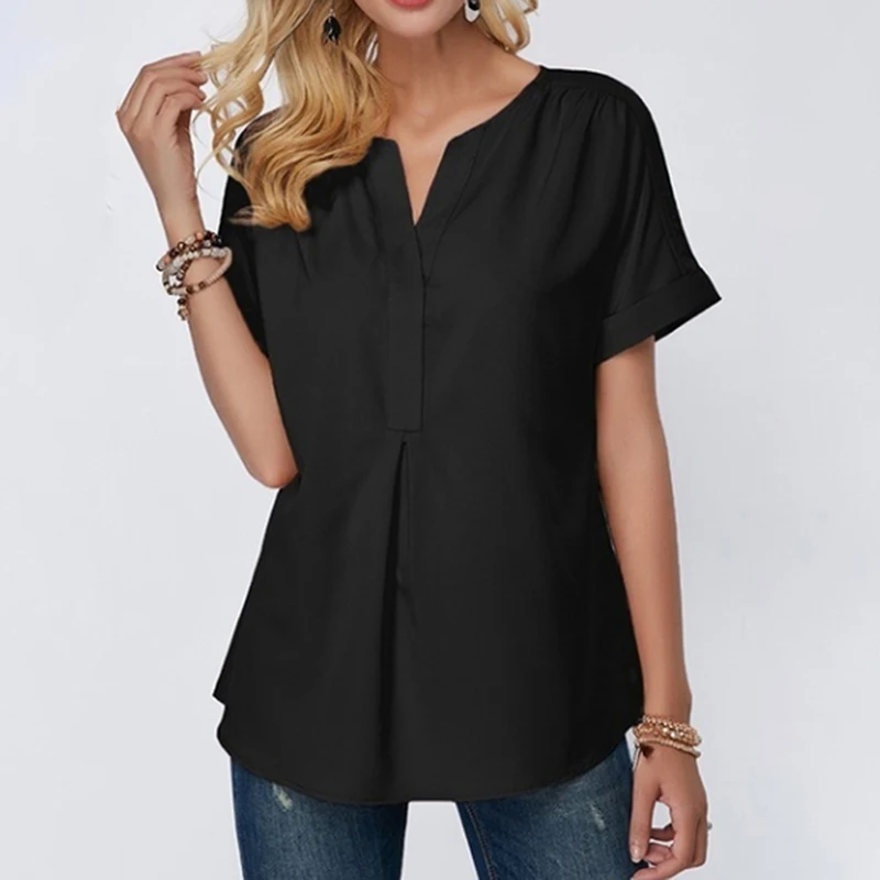 Женские летние блузки с коротким рукавом тонкие топы v образным вырезом женская