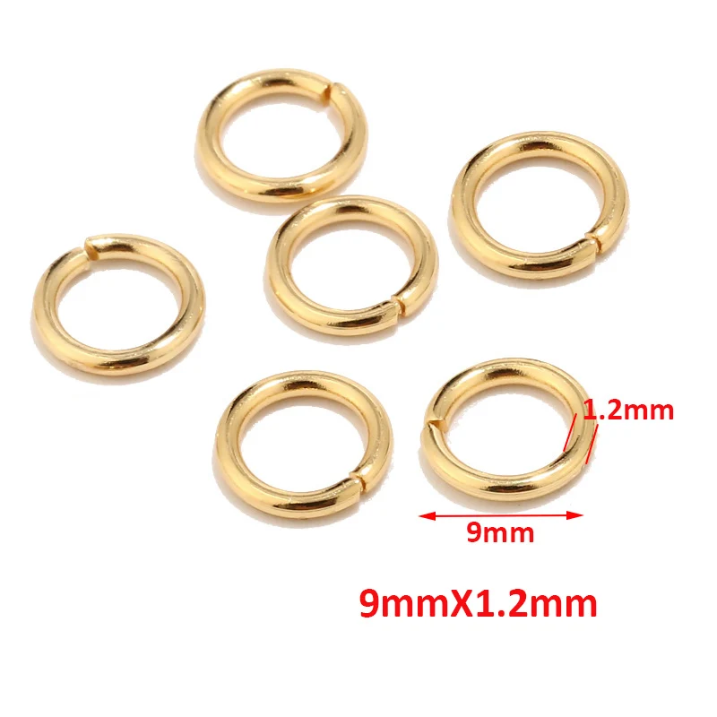 9.0x1.2mm 100 шт Высокое качество позолоченные кольца из нержавеющей стали для изготовления ювелирных изделий фурнитура и колье ремонт сережек 5 мм - Цвет: 9.0x1.2mm