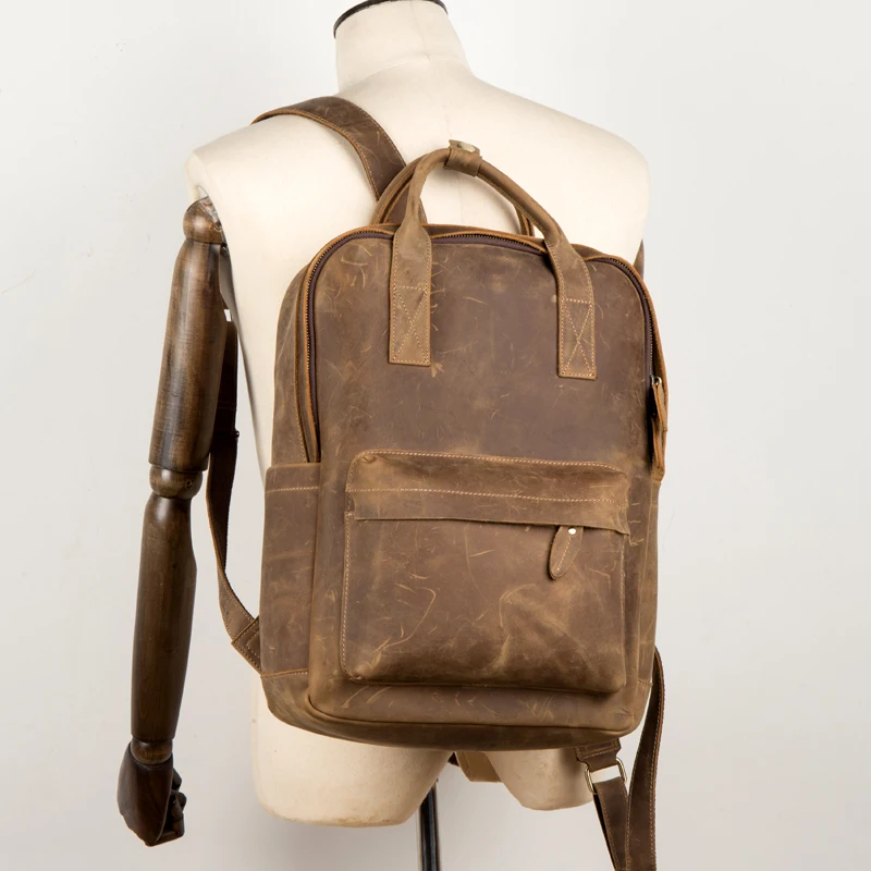 Men's Or Women Genuine Leather Backpack Multifunction Handmade Daypack Vintage Schoolbag Backpack Shoulder Bag Casual Rucksack