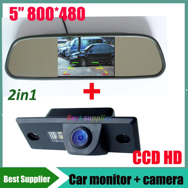 Камера заднего вида для парковки в автомобиль VW Touareg Tiguan Old Passat Santana Polo Sedan с CCD-матрицей 2 в 1 + зеркальный монитор включен.