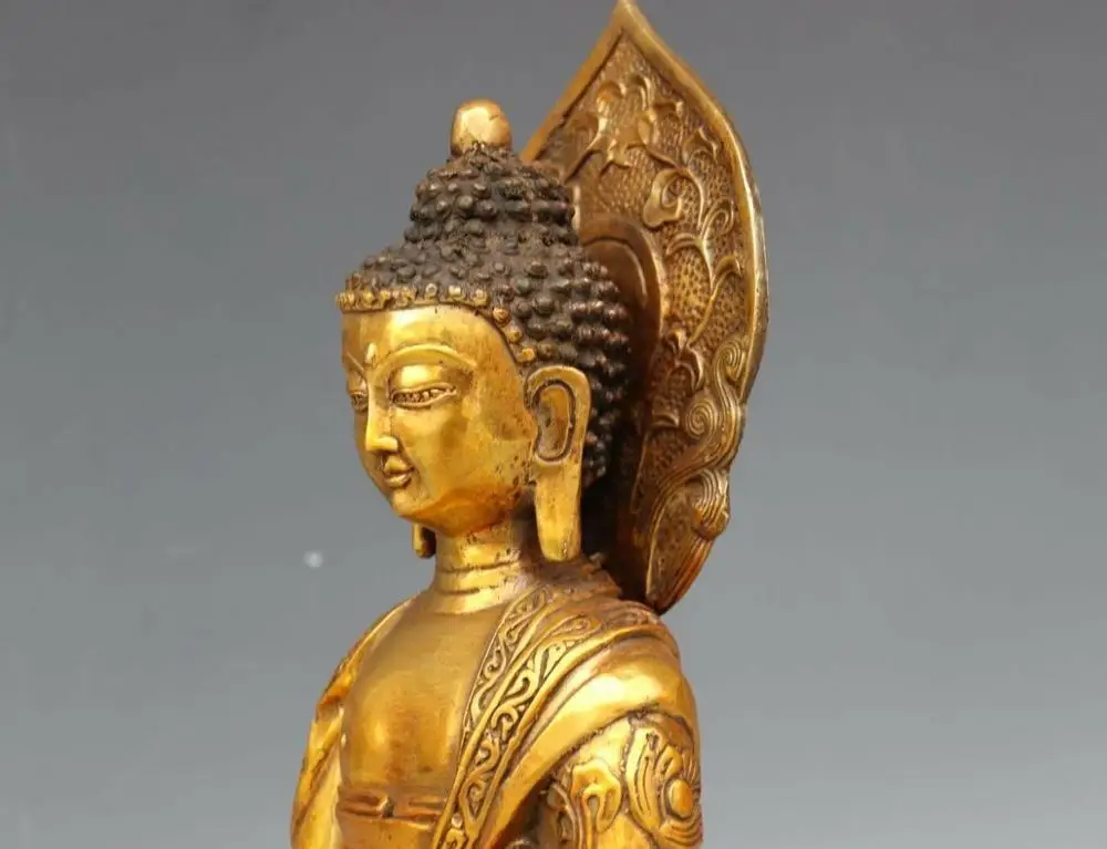 Old China Buddhism Copper Bronze Gild Sakyamuni Amitabha Buddha Tathagata Statue | Дом и сад