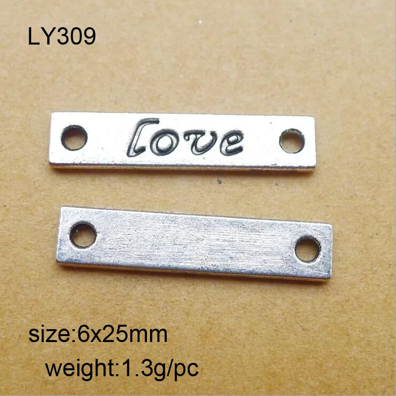 

50pcs/lot 6x25mm Antique Silver Alloy Letter Love Charms Pendant Connector