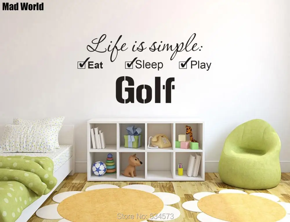 

Mad World-Life is simple Eat Sleep Play Golf Wall Art Stickers Wall Decals Home DIY Decoration Removable Decor Wall Stickers