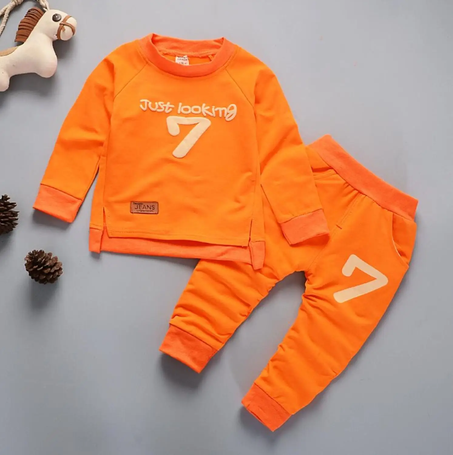 orange Осенне-зимняя детская одежда для мальчиков и девочек, теплые свитера с длинными рукавами+ штаны, модная детская одежда, спортивный костюм для мальчиков - Цвет: orange