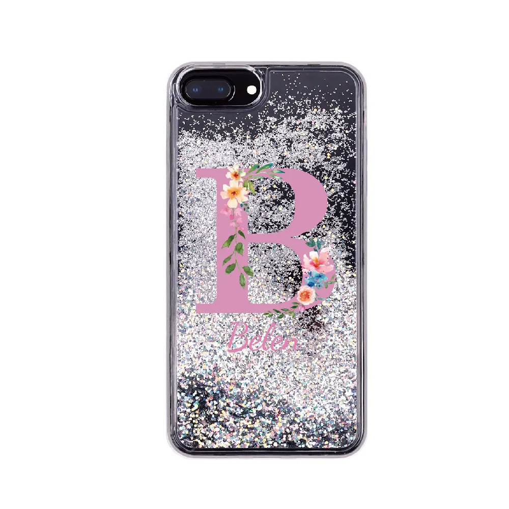 Pink-Silver Glitter Текст на заказ, блестящий Блестящий розовый золотой цветочный мягкий чехол для телефона для iPhone 11 Pro Max6S XS Max 7 7Plus 8 8Plus X - Цвет: Pink-Silver Glitter