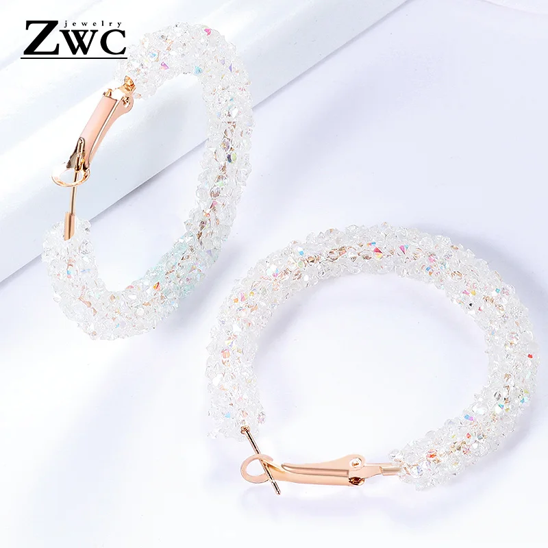 ZWC, винтажные корейские большие серьги для женщин, женская мода, золото, кубический цирконий, висячие серьги, серьги геометрической формы, ювелирное изделие