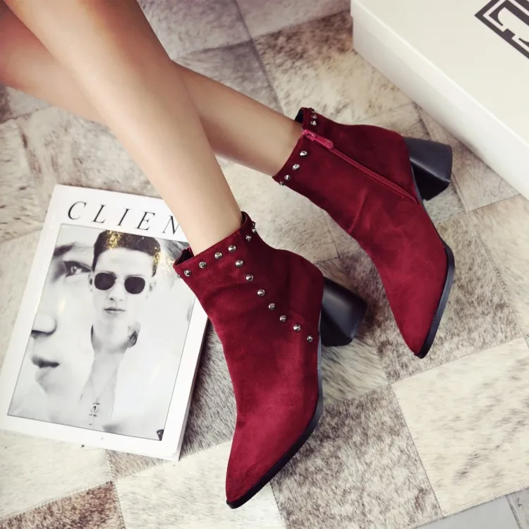European Brand Designer Big Size 34-42-43 Rivets Chelsea Boots Velvet Short Ankle Women Zipper Studded Winter Snow Booties | Обувь