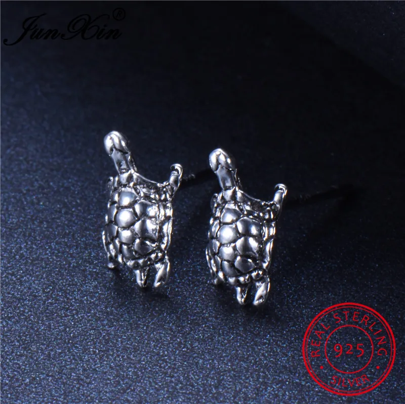 

JUNXIN Cute Small Turtle Stud Earrings Silver Color Double Earrings For Women Girls Animal Jewelry Fashion Birthday Gift
