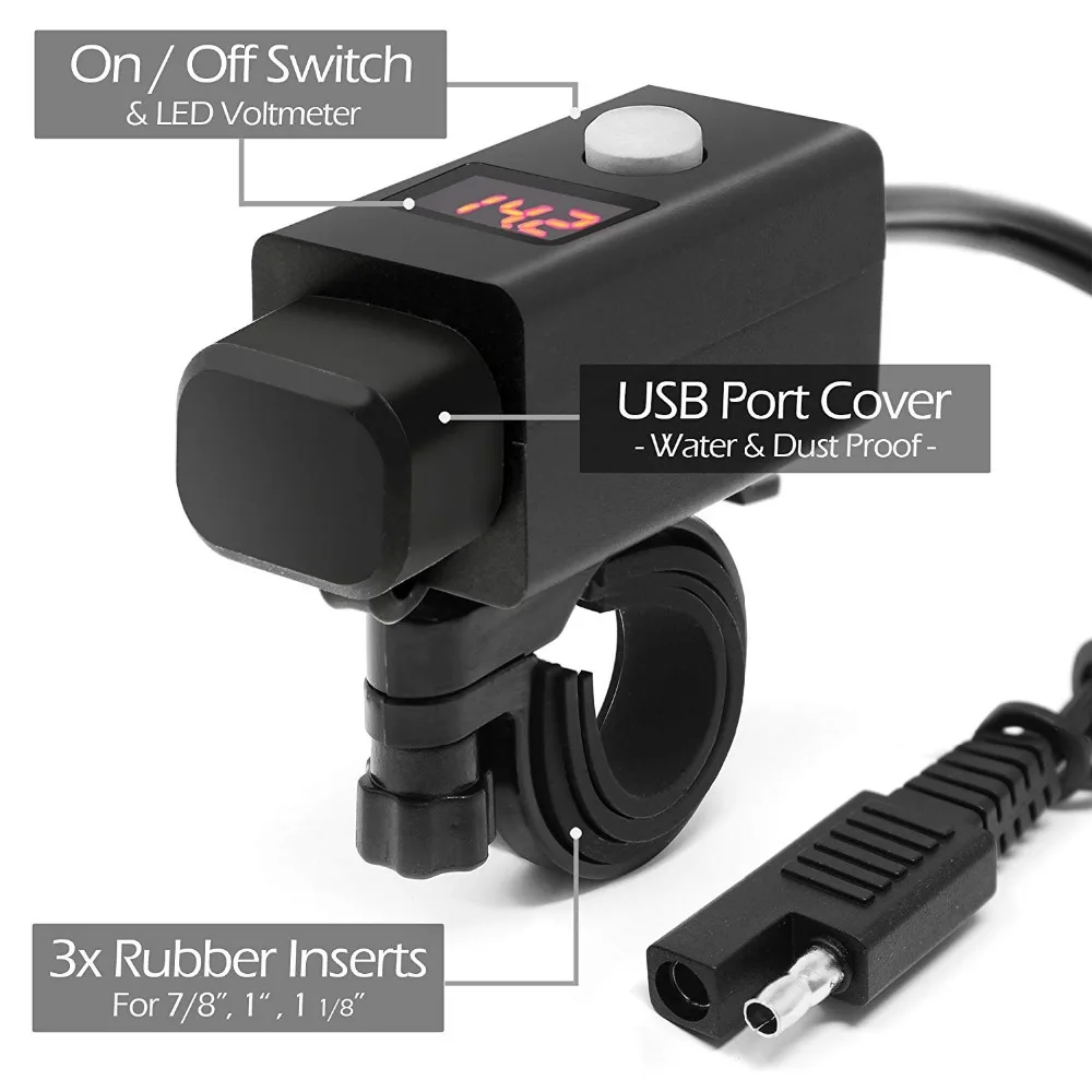 Крепление зажим на руль мотоцикла водонепроницаемый переходник SAE к USB для