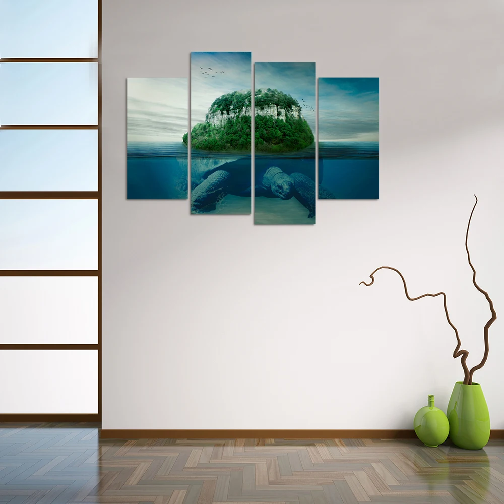 Sea Turtle Wall Art Giant Swimming Under Blue Carrying Island Ocean Seascape Paintings The Picture Print On Ca | Дом и сад
