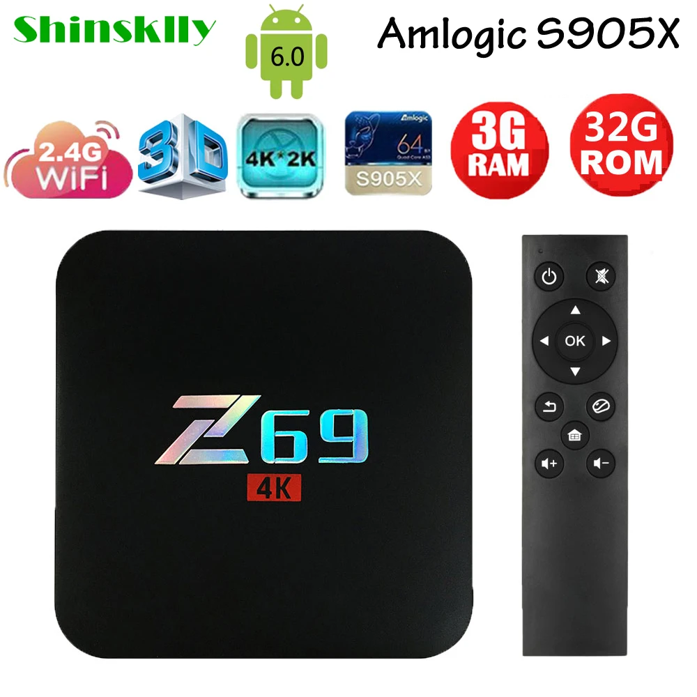 Shinsklly Z69 Android tv box Amlogic S905X ram 2 Гб 3 ГБ + 16 32 6 0 Смарт ТВ приемник с WiFi 4G 4 K медиаплеер