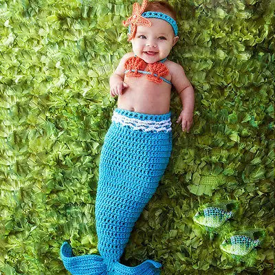 Новорожденный реквизит для фотосъемки Детский Костюм Русалочка младенец реквизит для фотосессии Вязание fotografia вязаная крючком Одежда для новорожденных аксессуары