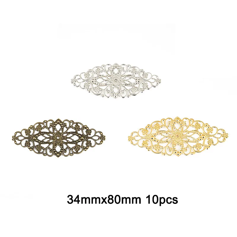 34mmx80mm 10 шт. лунные филигранные цветочные обертки античная бронза металлические поделки Разъемы для DIY украшения Драгоценности для скрапбукинга аксессуары - Color: 34mmx80mm