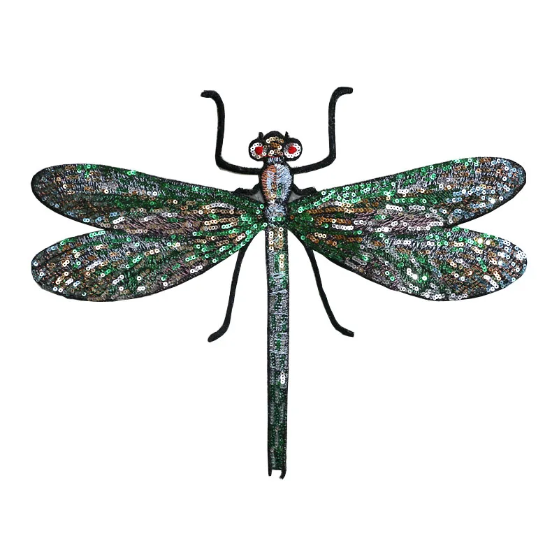 Green Dragonfly AHYONNIEX/модные нашивки в виде стрекозы, расшитые блестками, для одежды, железная аппликация для курток, джинсовых сумок, обуви, бисероплетение, аппликация с блестками - Цвет: Green Dragonfly