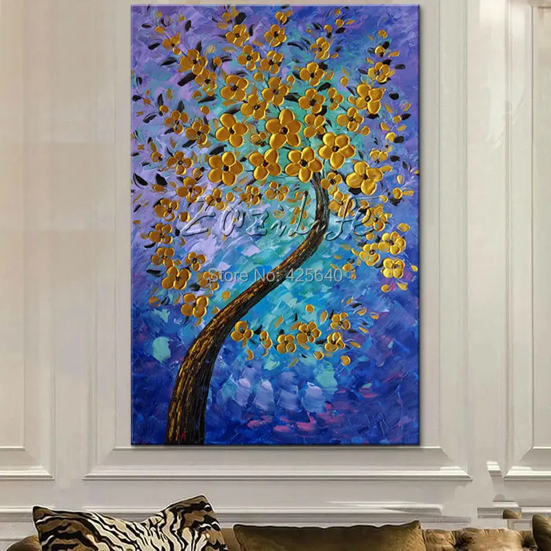 Современная палитра с ручной росписью нож 3D текстура цветы и дерево на холсте