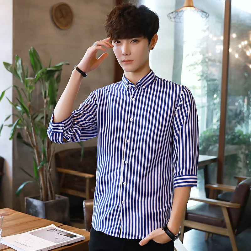 Мужские рубашки с длинным рукавом модная полосатая рубашка красивым и
