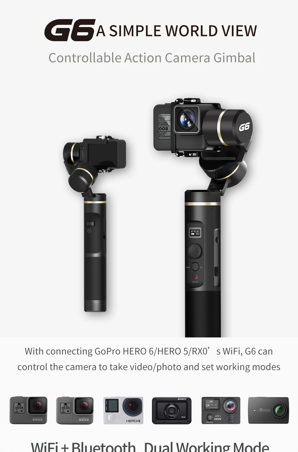 FeiyuTech G6 защита от брызг ручной карданный штатив экшн-камера стабилизатор Bluetooth и Wi-Fi для Gopro Hero 7 6 5 sony RX0 Feiyu
