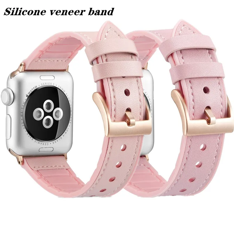 Кожаный силиконовый ремешок 44/40 мм для apple watch группа 4 Высокое качество