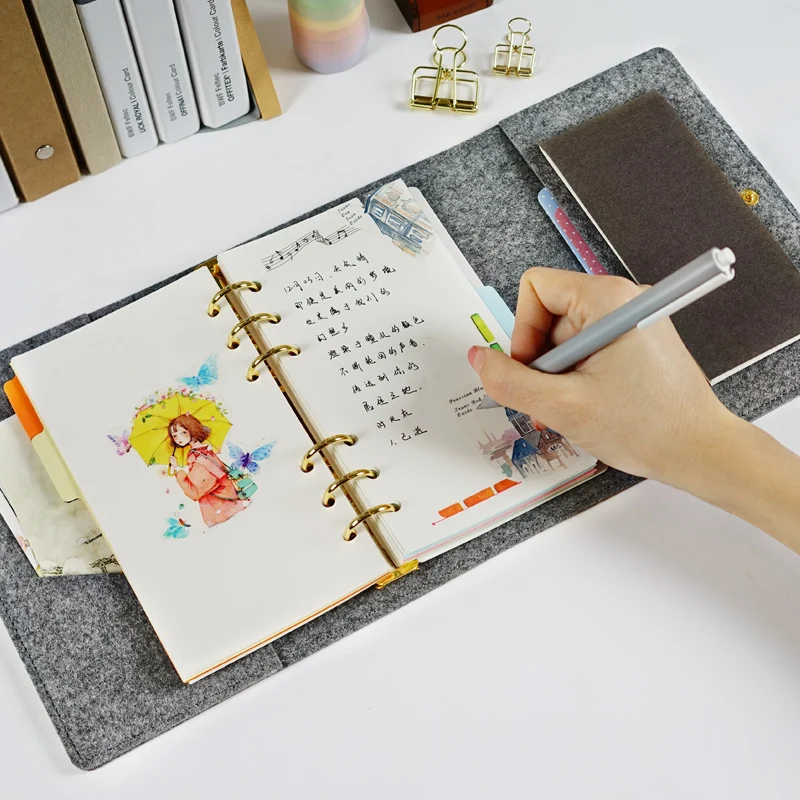 Корейский кавайный Кот kpop золотой цвет переплет кольцо планировщик войлочный