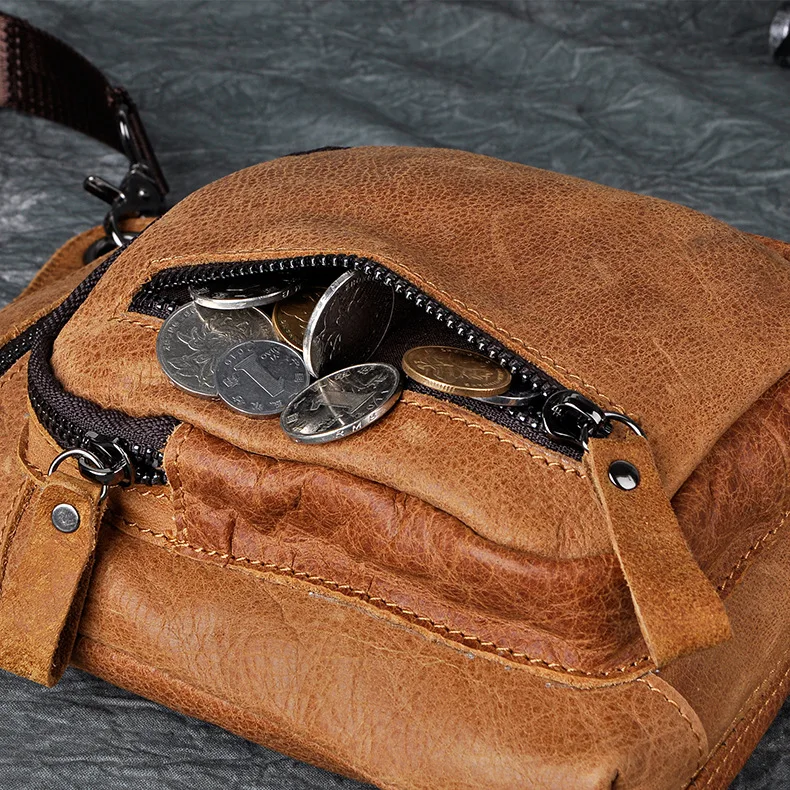 Поясная Сумка AETOO мужская из натуральной кожи многофункциональная забавная