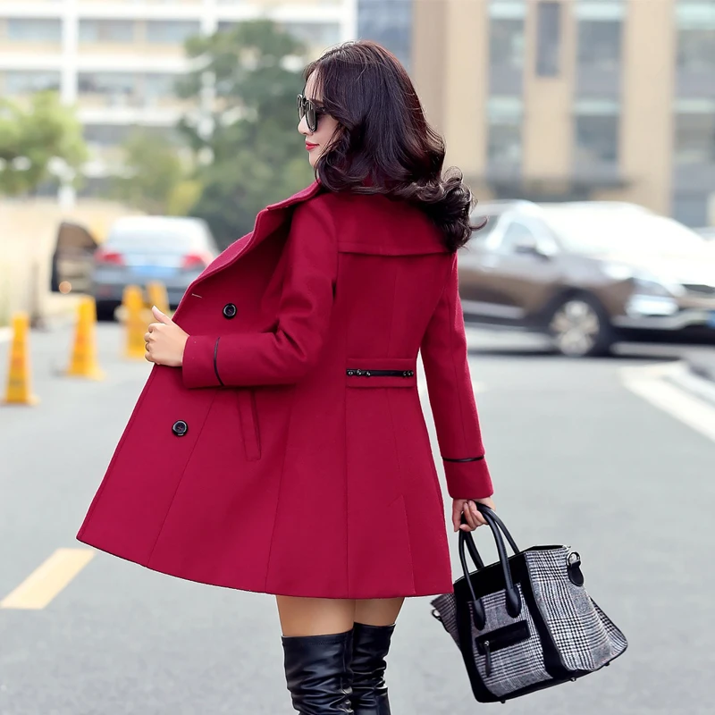 Новая Мода 2017 Осеннее и зимнее пальто двубортное шерстяное женская верхняя