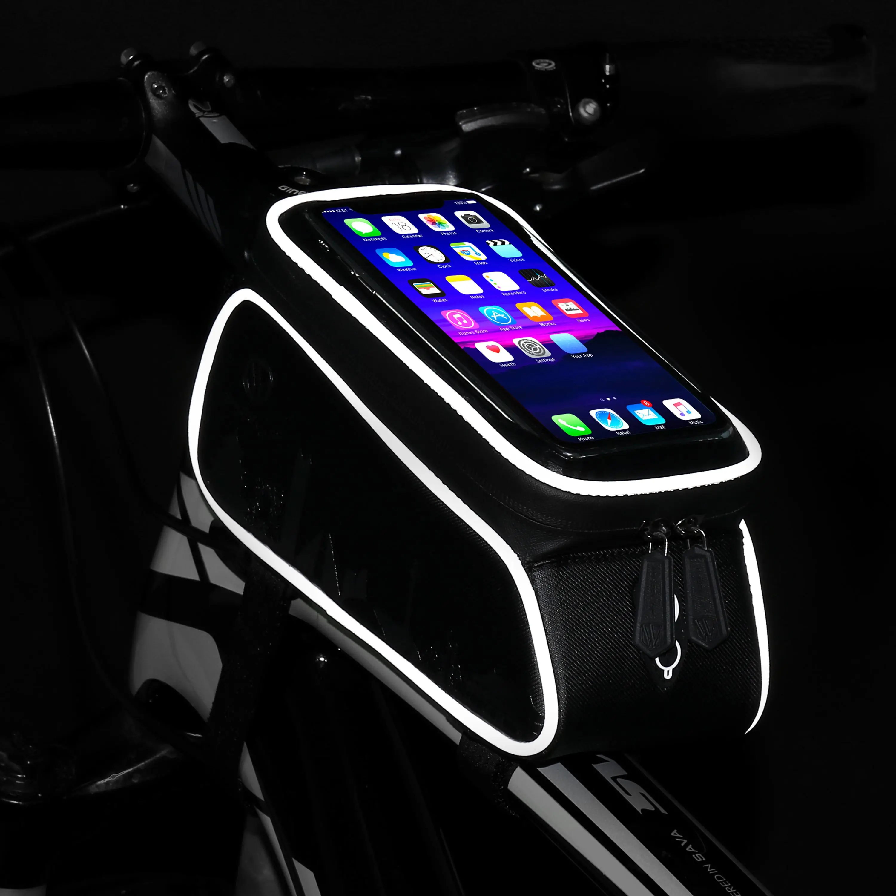 Waterproof MTB Cycling Frame Front Bag Bicycle Phone Holder Storage Bags Double Zip Bicycle Frame Bag