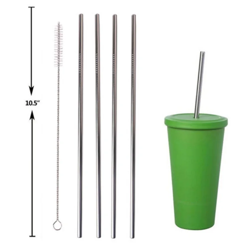 Ультра длинные 4 шт соломы Многоразовые металлические соломинки с чистящей