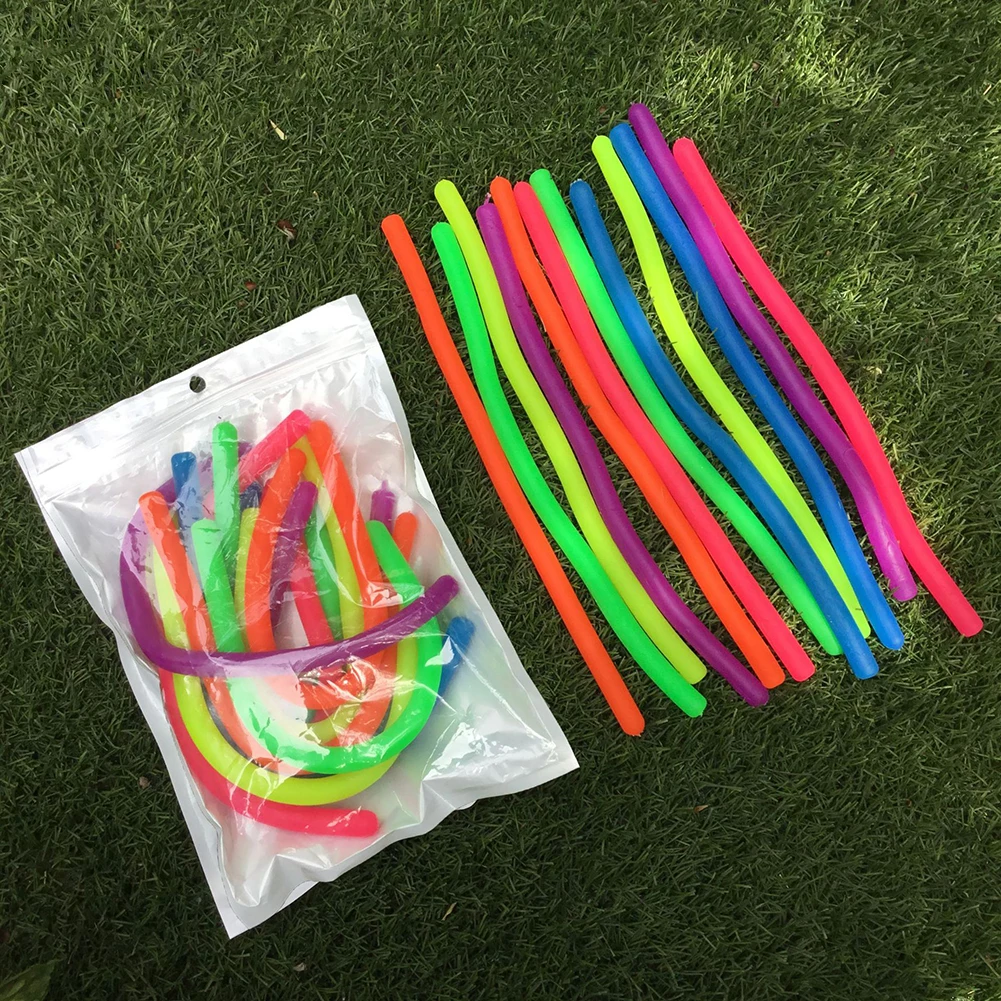 

6pcs TPR Soft Noodle Elastic Rope Toys for Kids Decompression Artifact Vent Rope Neon slings anti-stress toys Random Colors