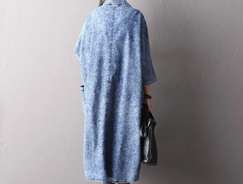 Весна Осень Женщины с рукавом летучая мышь хлопковое джинсовое пальто большим