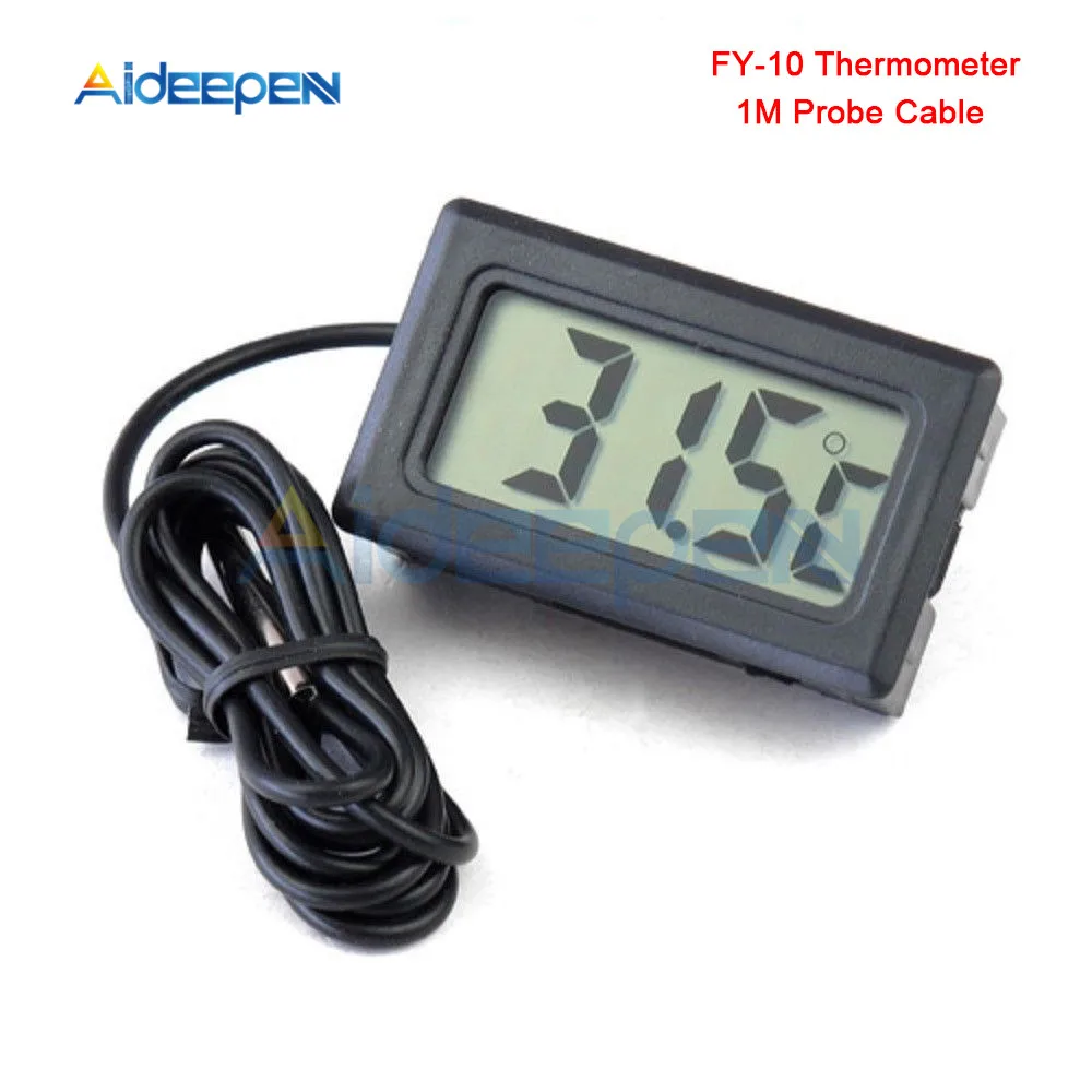 Black Thermometer 1M TPM-10 FY-10 ЖК-цифровой термометр датчик температуры метр Метеостанция автомобильный термостат терморегулятор контроллер 1 м 2 м - Цвет: Black Thermometer 1M